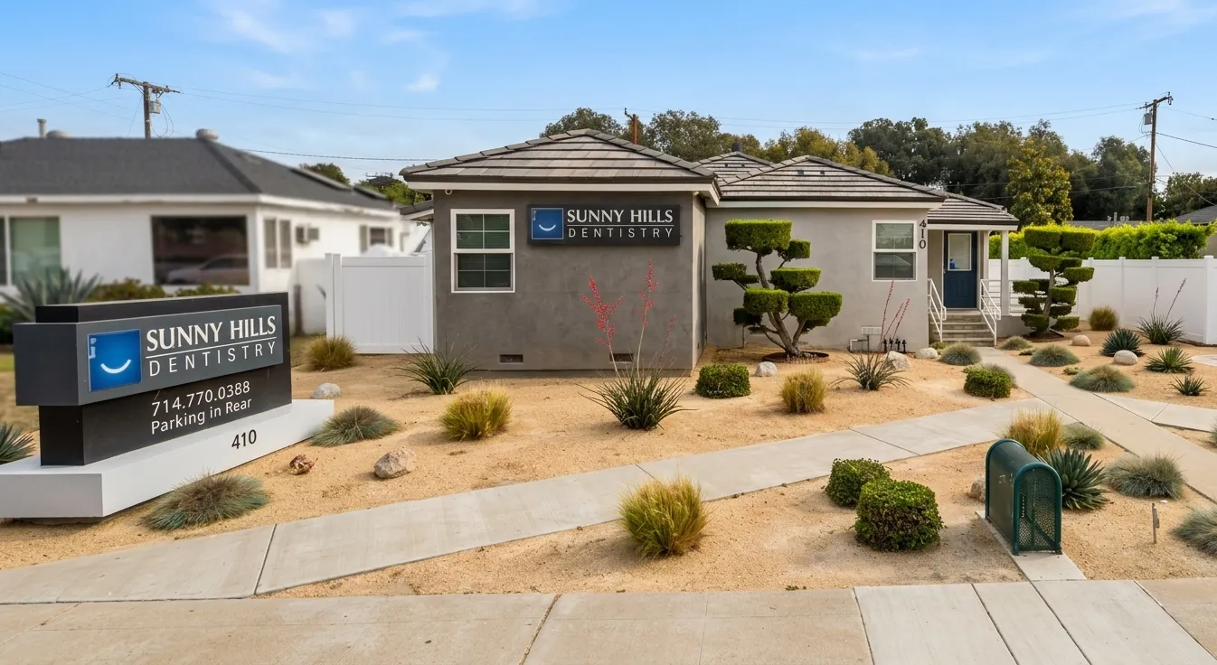 Sunny Hills Dentistry exterior building at 410 N. Euclid St. Fullerton, CA